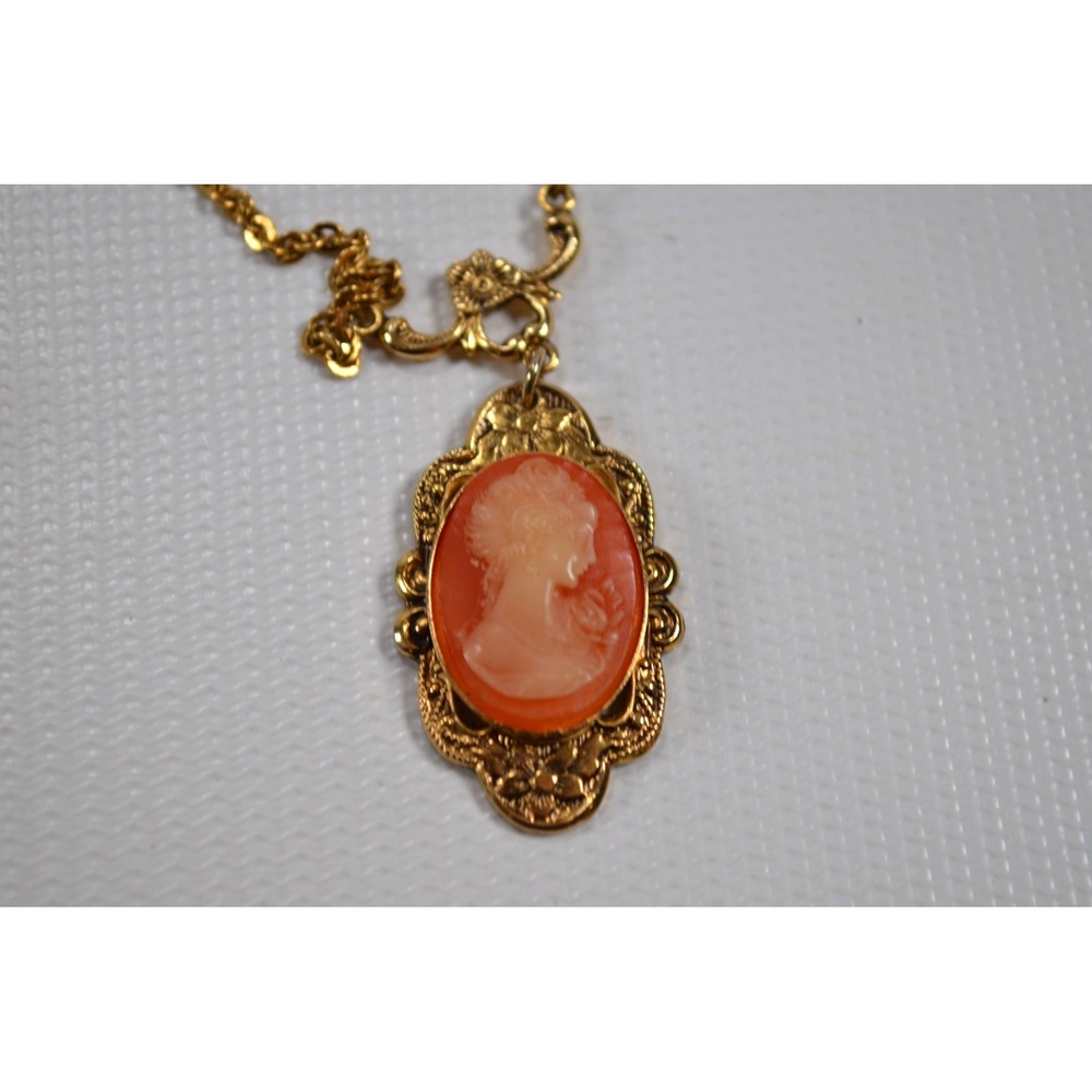 Vintage 1928‎ Brand Gold Tone Cameo Necklace Choker 15" - Picture 7 of 16